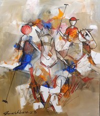Mashkoor Raza, 24 x 30 Inch, Oil on Canvas, Polo Painting, AC-MR-600